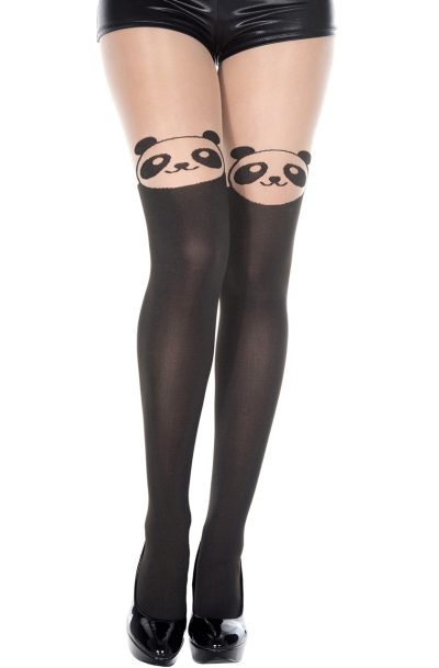 Collant semi opaque avec tête de panda fantaisie Taille : TU, Couleur : Noir