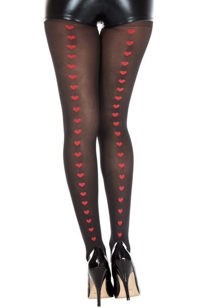 Collant semi opaque noir avec coeurs rouges Taille : TU, Couleur : Noir