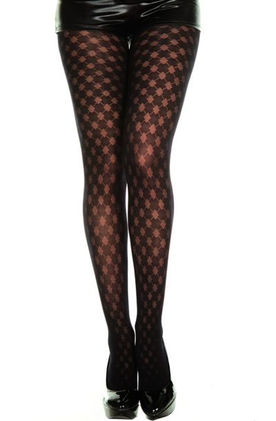 Collant semi opaque noir imprimé petits losanges Taille : TU, Couleur : Noir