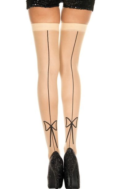Accueil 19 Bas sexy beige effet couture et noeud Taille : TU, Couleur : Beige