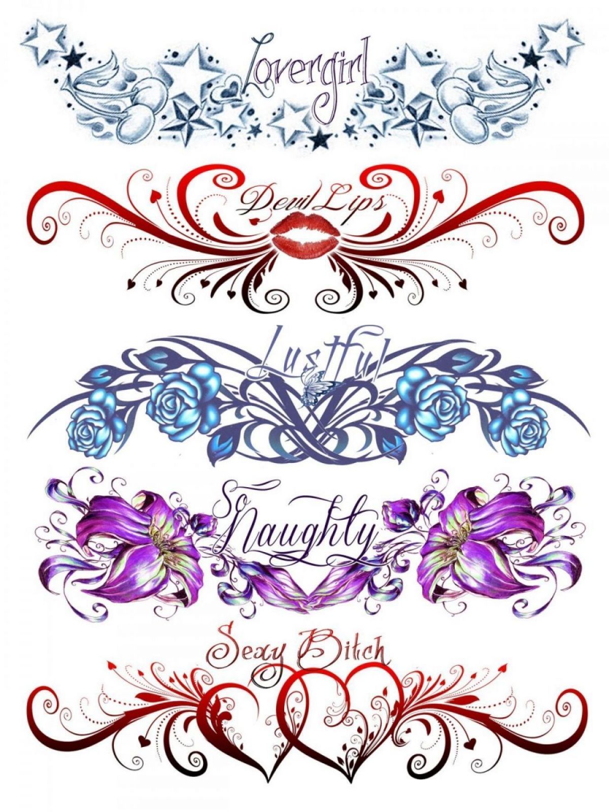Tatouage éphémère - Plaque de 5 tattoos Couleur : Multicouleur 1 Tatouage éphémère - Plaque de 5 tattoos Couleur : Multicouleur